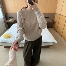 女式毛衣100%纯羊毛麻花针织衫女秋冬圆领长袖毛衣百搭纯色上衣