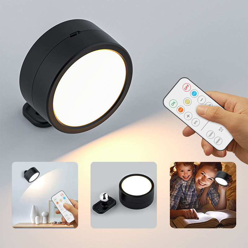 LEDナイトライト、クロスボーダーリモコン充電式、家庭用装飾照明、円形回転式ベッドサイドウォールランプ|undefined