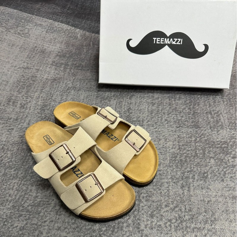 TEEMAZZI双排扣勃肯鞋男女同款全牛皮真皮软木底凉拖鞋时尚百搭款|undefined