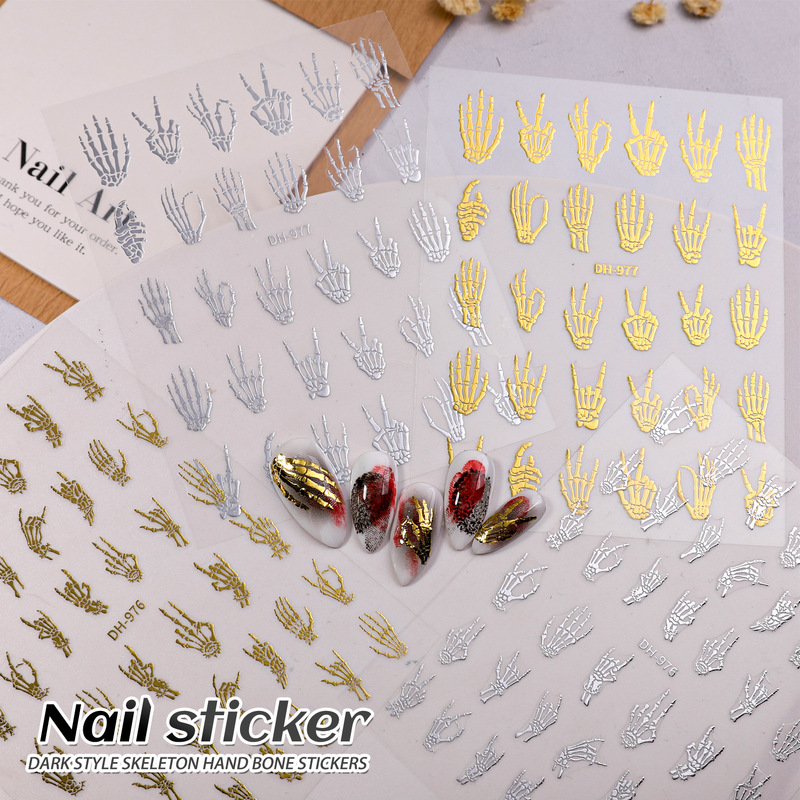 Halloween Series Skull Hand Bone Nail Art Stickers Simple Dark Style Nail Stickers Mobile Phone Case Decorative Stickers Wholesale