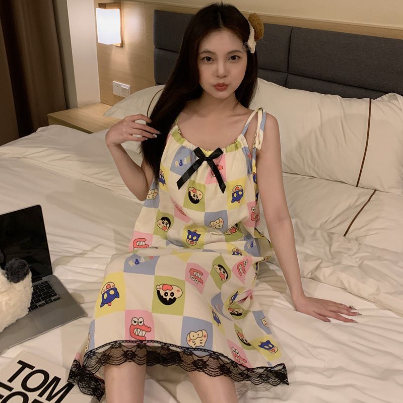 Transfronterizo al por mayor Yunduo Cinta de algodón Almohadilla fija para el pecho Eslinga con cuello en V Camisón de mujer Pijamas de estilo dulce sexy para mujer