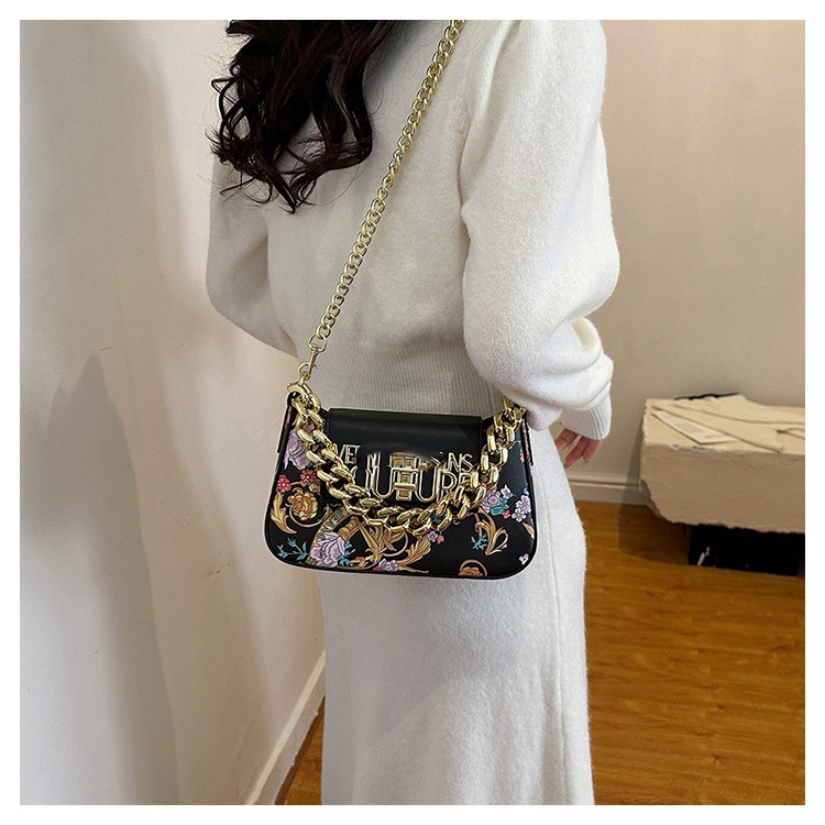 Nuova borsa a tracolla singola stampata, elegante, piccola, quadrata, con catena, versatile, per donna, 2024_voghion.com