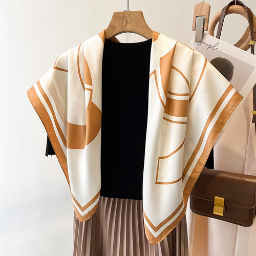 Korean style spring and autumn new twill 90 large square scarf women's silk scarf decorative scarf summer sun protection shawl headscarf beach towel