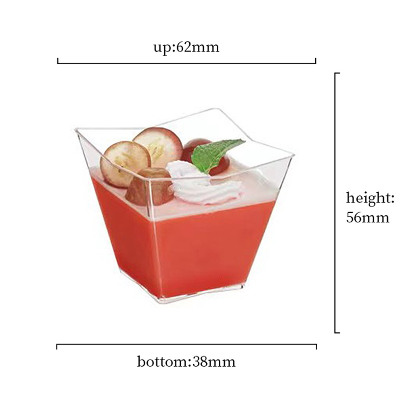 Taza cuadrada puntual Taza redonda Una variedad de tazas de postre Taza de pudín Taza de mousse Plato Cuchara de plástico desechable Amazon