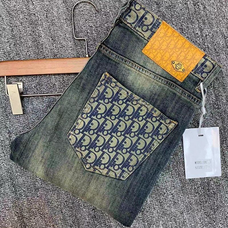 European High-End Trendy Brand Printed Jeans for Men 2025 New Washed Distressed Stretch Slim Fit Pants