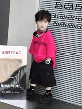 男童夏季新款套装儿童短袖韩版宽松火龙果色T恤黑色短裤两件套潮