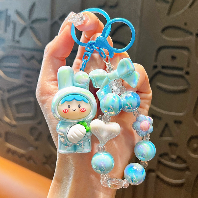 Nuevo conejo de zanahoria con cuentas llavero de niña exquisito lindo bolso colgante llavero de automóvil pequeño regalo