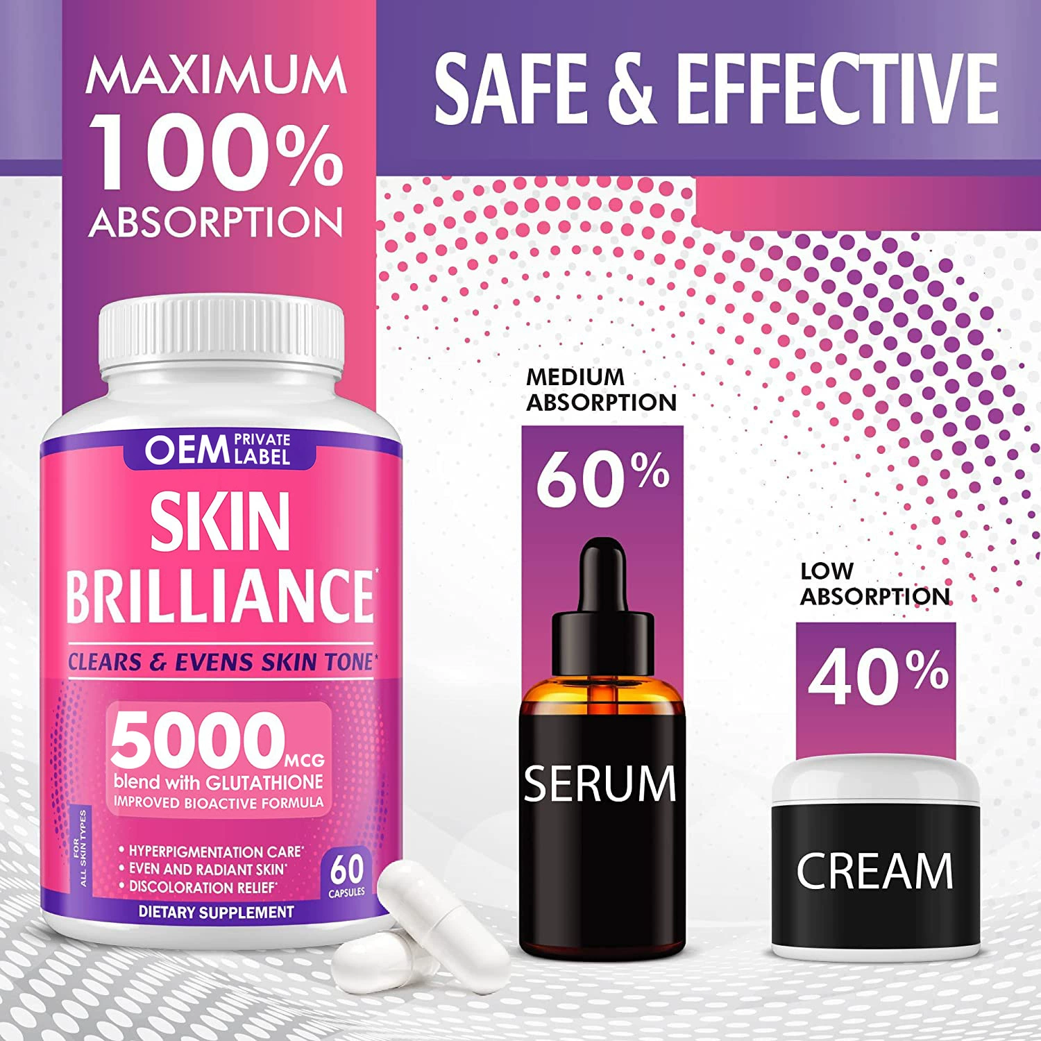 В наличии глутатионовая капсула полупрозрачные увлажняющие капсулы для отбеливания кожи Отбеливающая капсула