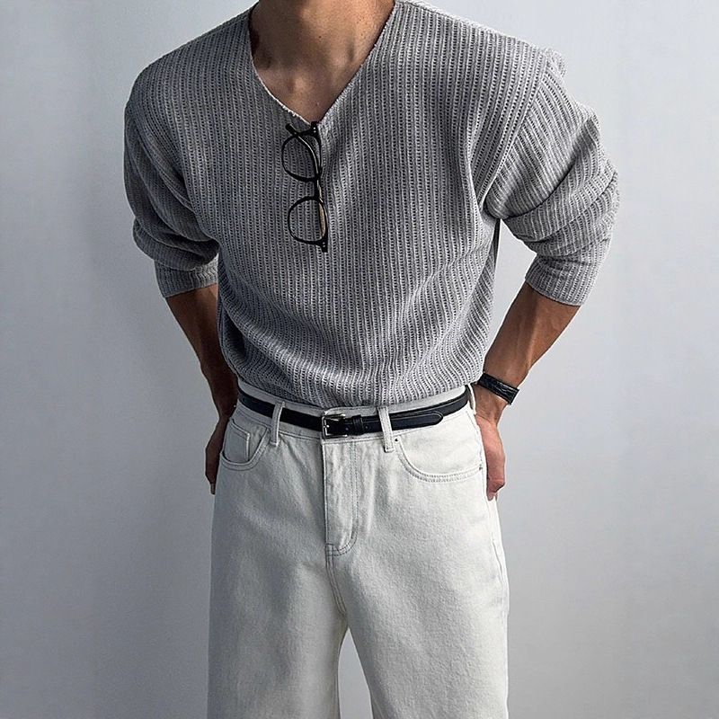 Round Neck Knitted Long-Sleeved T-Shirt for Men in Spring & Fall Korean Style High-Quality Casual Versatile Lazy Style Bottoming Shirt