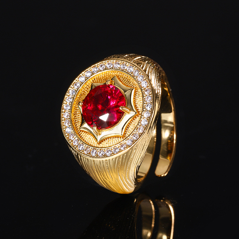 2024 nueva joyería Zhuang Shengsheng fondo de cobre chapado en oro simulación corindón temperamento anillo de oro redondo mujer 8mm