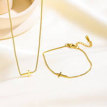 新款欧美跨境流行不锈钢十字架项链女可调节高级感盒子链时尚饰品