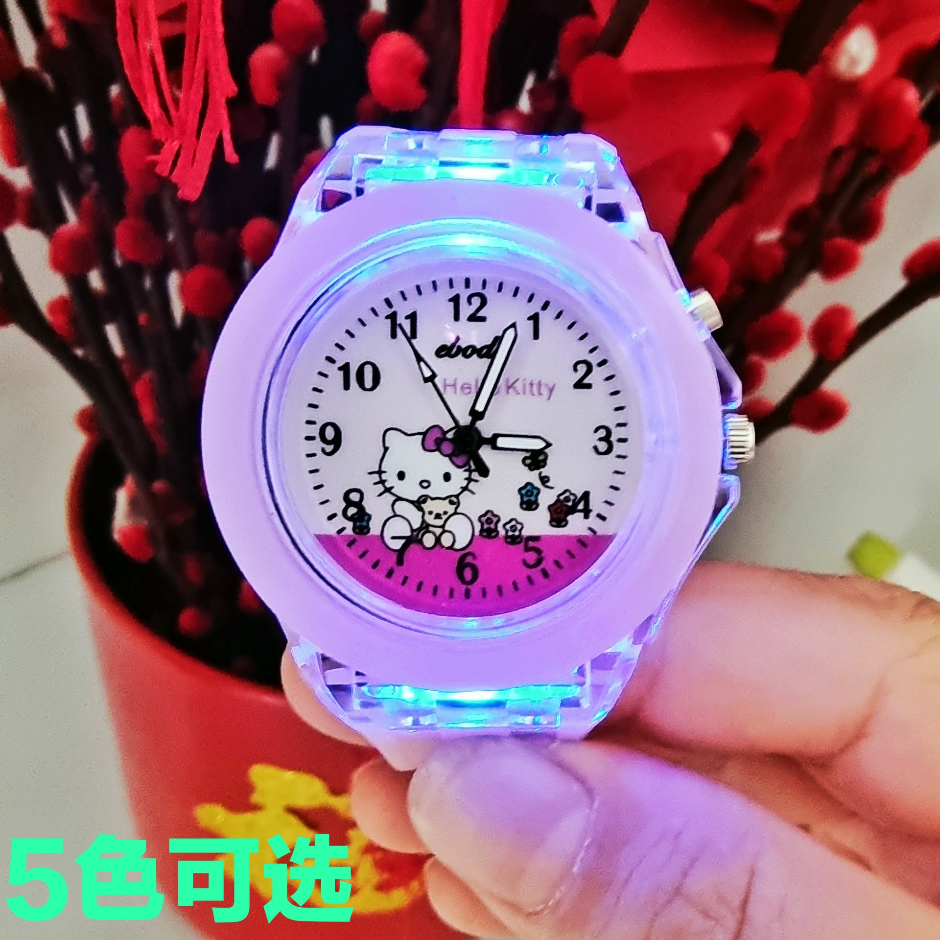 KT猫手表卡通儿童手表批发led发光表 果冻色软胶夜光手表女童韩版