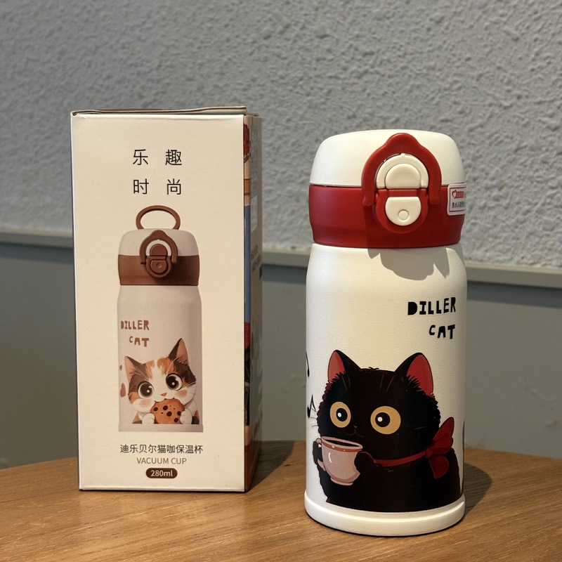 迪乐贝尔猫咖保温杯高颜值316内胆口袋小巧便携卡通吸管杯冰霸杯|undefined