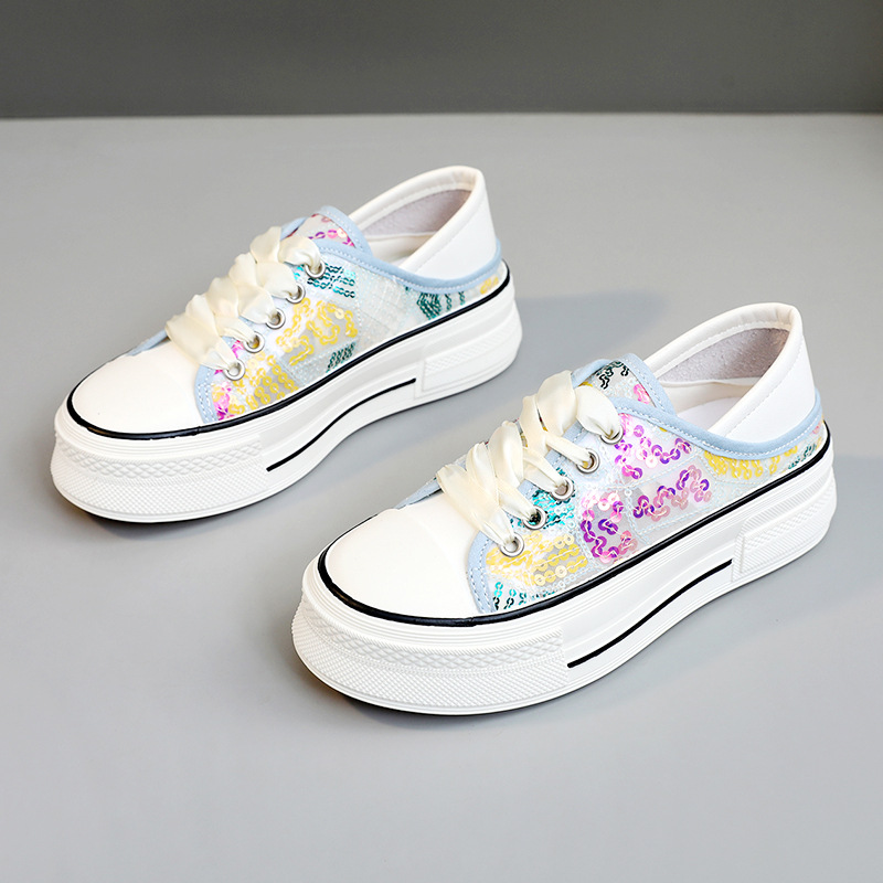 Xq911 Nuove scarpe in tela per donna con paillettes Nuove scarpe da ginnastica estive con rialzo Versatile con suola spessa_voghion.com