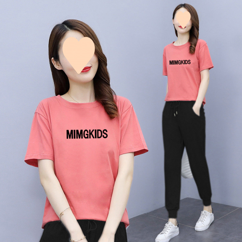 夏季运动套装女短袖长裤2025新款时尚宽松跑步减龄显瘦休闲两件套|undefined