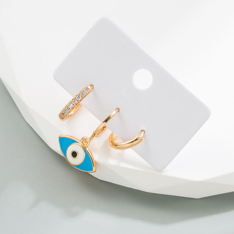 Fashion Human Face Devilu0027S Eye Copper Drop Earrings Inlay Zircon Copper Earrings 3 Pieces