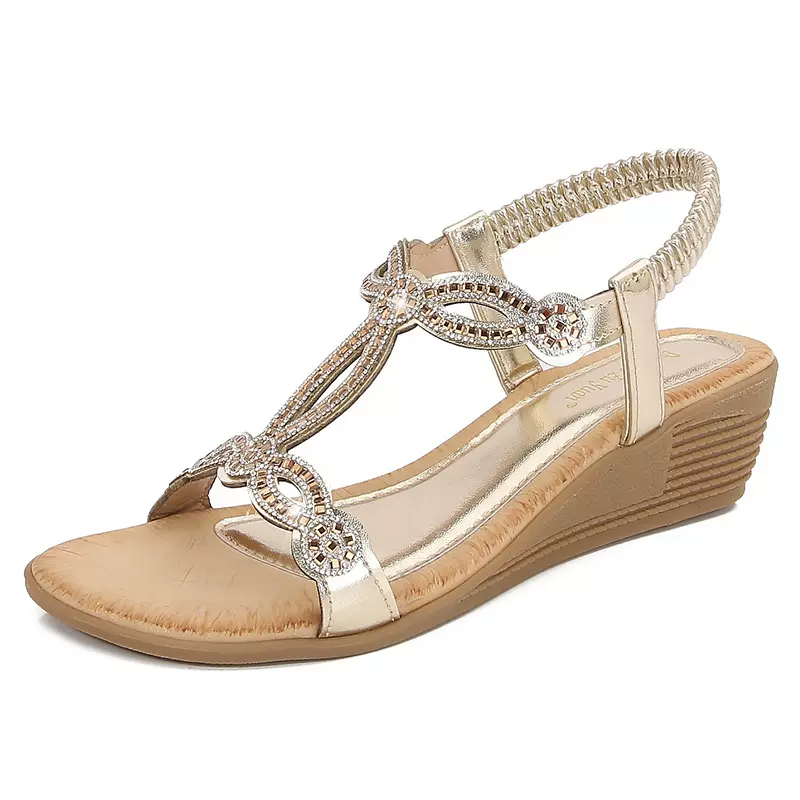 Ladiesshoes2024新款女式坡跟凉鞋水钻外贸跨境大码粗跟大码女鞋