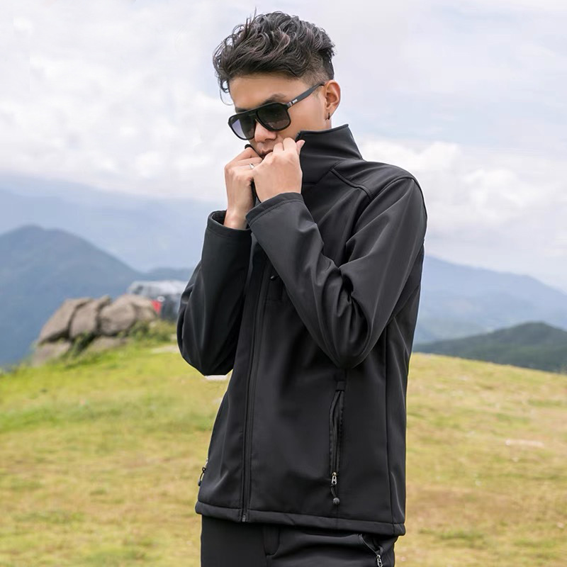 Outdoor Soft Shell Jacket for Men and Women Solid Color Waterproof fleece-lined Single Layer Jacket Fishing Mountain Climbing Soft Shell Jacket