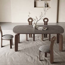 优等岩板实木餐桌组合家用大小户型现代简约方形白蜡木侘寂风北-