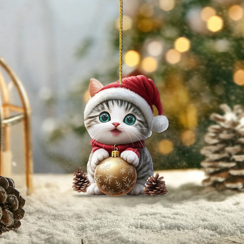 Nuevos productos transfronterizos creativos adorables gatos automóviles colgantes acrílicos sombreros planos de Navidad gatos decoraciones de árbol de Navidad