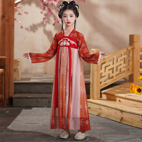 Girls Hanfu Summer  New Ancient Style Super Fairy Children's Dress Ancient Costume Princess Dress Classical Dance Performance Costume