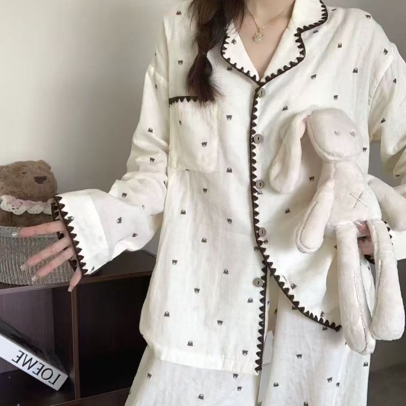 2024新型春秋タイプ長袖長ズボンのパジャマ女性ミルク糸かわいい家庭服2点セット|undefined