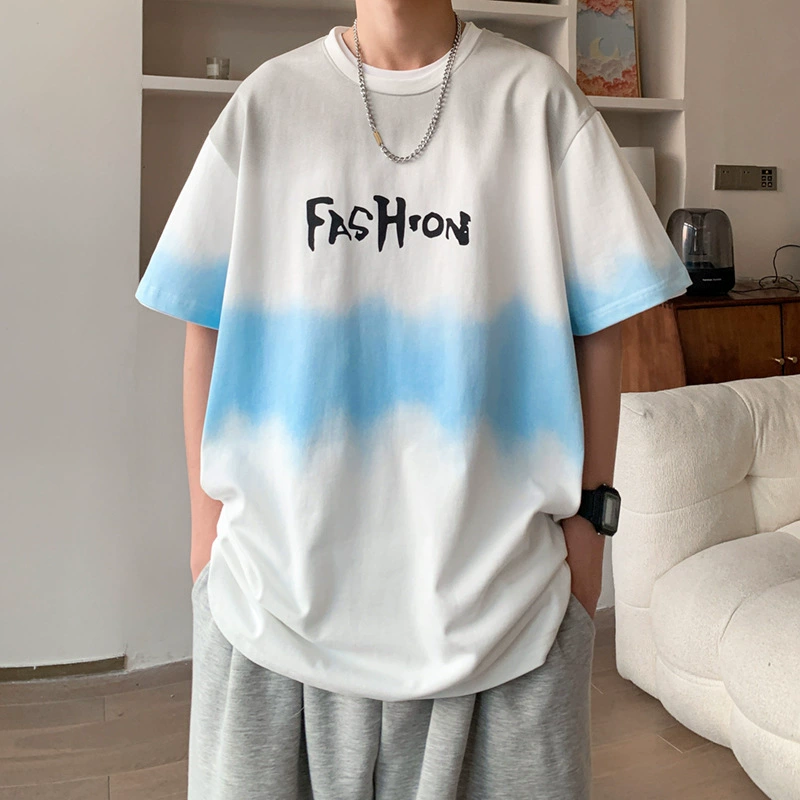 Футболка с коротким рукавом мужская летняя приливная свободная футболка гонконгская мода мода дикая хлопчатобумажная одежда с круглым вырезом