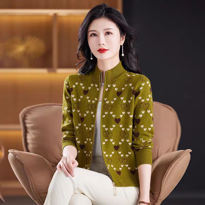 羊绒开衫女2025新款妈妈秋装女士洋气毛衣外套女提花针织宽松上衣|undefined