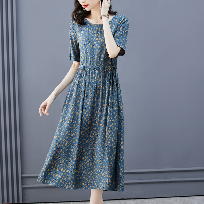 Authentic Silk Wide Lady Dress Women's 2025 Summer New Fashion Elegant Waist Slimming Look Long Skirt