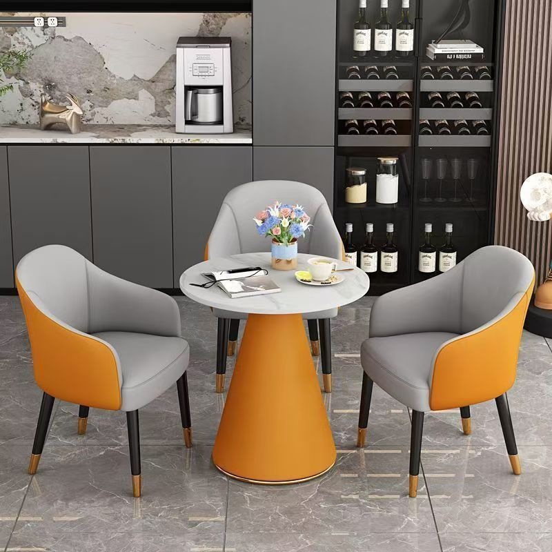 Light luxury negotiation table and chair set for cafes, bars, milk tea shops, small round tables with rock slabs, balcony office reception tea table