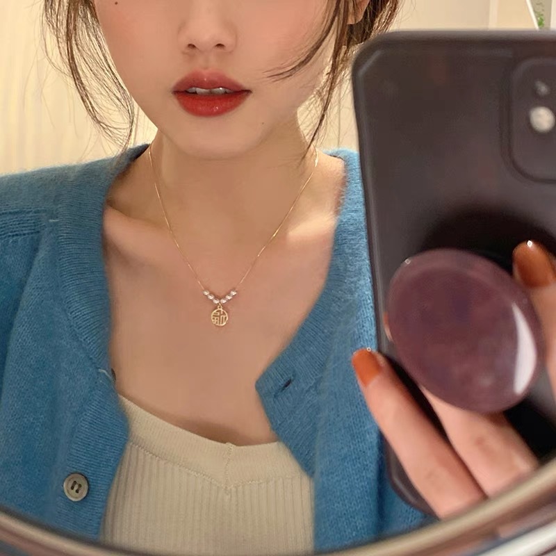 Fuzi Pearl Necklace Women's Light Luxury Niche High-end Internet Celebrity Woolen Chain Clavicle Chain 2024 New Fashionable Neck Chain