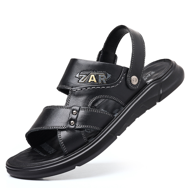 Primera capa de piel de vaca verano sandalias de los hombres de cuero genuino de los hombres zapatos de playa casuales papá zapatillas de cuero transpirable zapatos de los hombres suaves