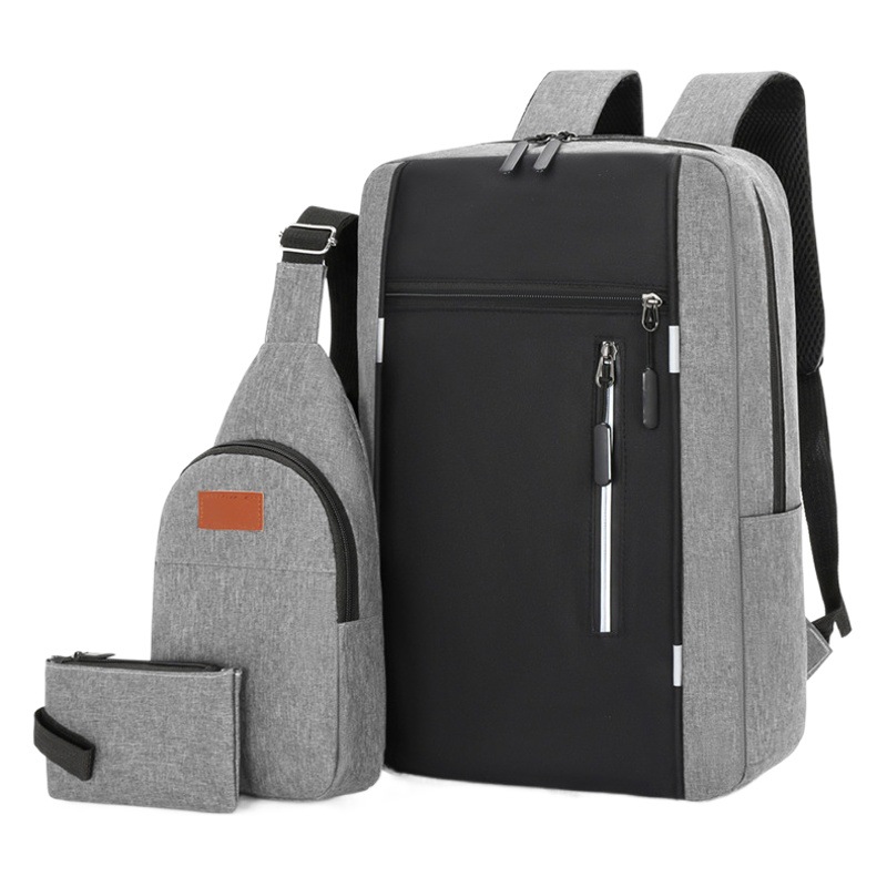 Cross-Border New Chest Bag Three-Piece Set Backpack Business Casual Oxford Cloth USB Charging 16inch Computer Backpack