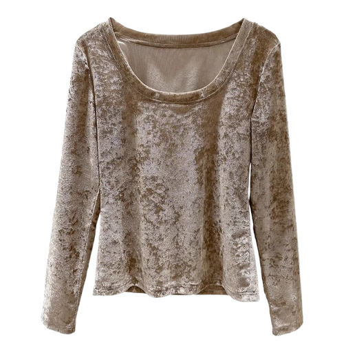 Black Sheer Velvet Top Spring and Autumn Long Sleeve Tall Straight High-end Stylish Top for Layering Thin Upper Shirt