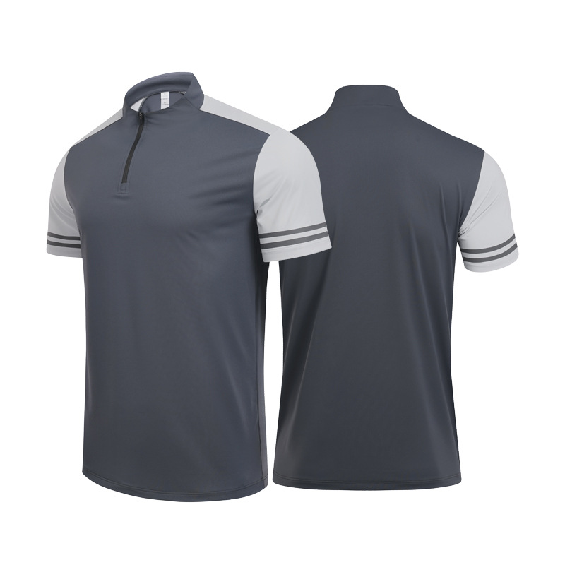 Hombres y mujeres deportes media cremallera ropa de secado rápido negocio casual stand collar Polo manga corta tenis Golf fitness correr ropa