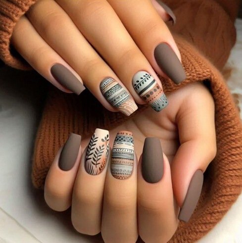 Long Ballet Style Cross-Border Elegant Style Wearable Nails Retro Brown Geometric Plant Pattern Manicure Nails Wholesale Long Ballet Style Cross-Border Elegant Style Wearable Nails Retro Brown Geometric Plant Pattern Manicure Nails Wholesale