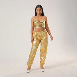 欧美热销纷彩亮皮收脚口 时尚休闲九分裤流行新款女生收腰显瘦