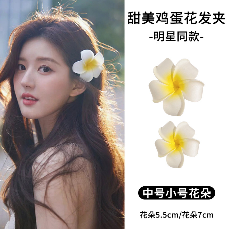 Huevo flor clip lateral clip lateral de alta calidad mujer 2025 nuevo tocado de cabello de flores de playa clip de flores de tamaño grande