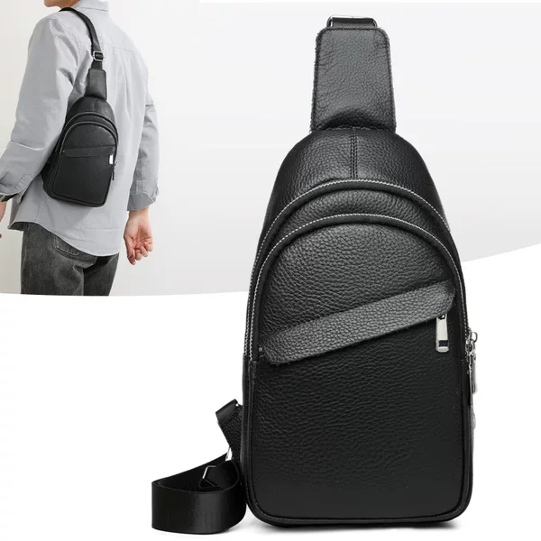 Chest Bag for Men, Genuine Leather Bag, Manufacturer Wholesale, First-Layer Cowhide Casual Shoulder Bag, Crossbody Bag, Fashionable Travel Sports Bag