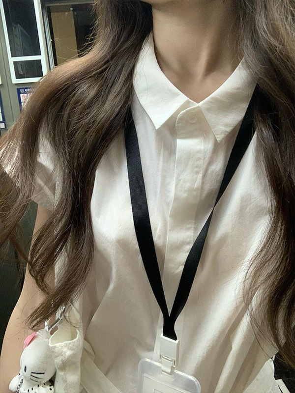 设计感小众短袖衬衫女夏季2025新款韩系百搭绑带收腰中长款上衣潮|undefined