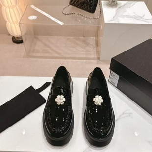 2025 New Style Chanel Style High Heel Thick Heel Leather Thick Sole Increased Slip-on Loafers Small Leather Shoes Women's Shoes