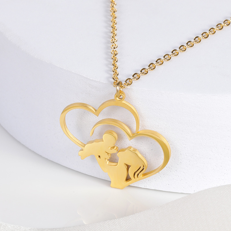 1 Piece Quantity Festival Occasion 304 Stainless Steel Material Mother'S Day Festival PVD Coated Real Gold Plated Human Heart Shape Stainless Steel Cute MAMA Waterproof Non Tarnish 304 Stainless Steel Lobster Trigger Clasp Closure Pendant Necklace