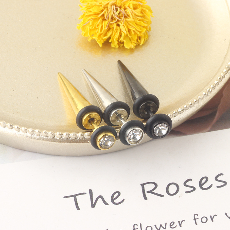 Fashion Titanium Steel Stainless Steel Pointed Cone Bullet Stud Earrings for Boys detail image 7