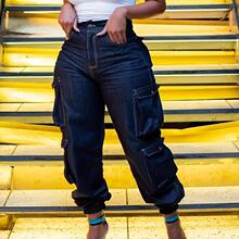 W 28922 High Waist Stretch Multi Pocket Trendy Jeans ������