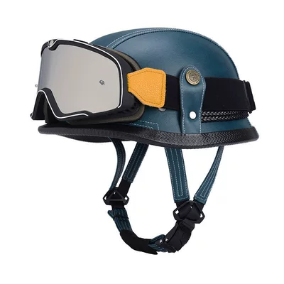 Seasons 3C Certified Electric Vehicle Motorcycle: Motosiklet kaskı (dəbilqə) - blue-with-large-frame-antique-mirror-m