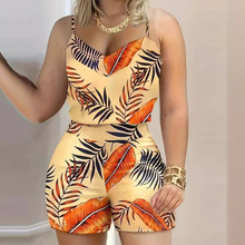 亚马逊独立站temu夏季新款跨境女套装 欧美女装印花吊带套装短裤