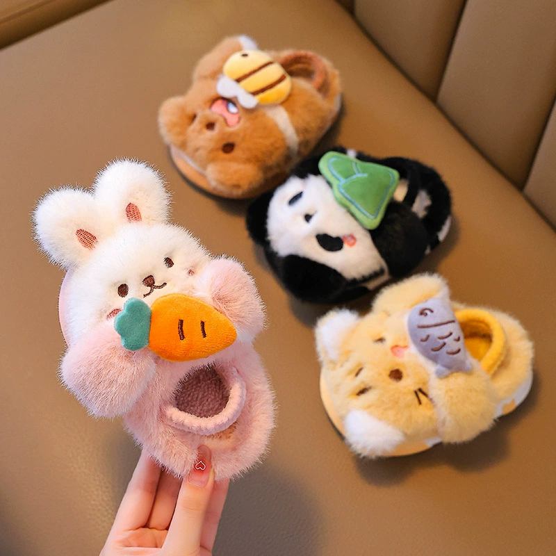 Детские хлопковые тапочки, детские домашние нескользящие зимние шерстяные тапочки для малышей, хлопковая обувь на каблуке для мальчиков и девочек, домашняя зимняя обувь