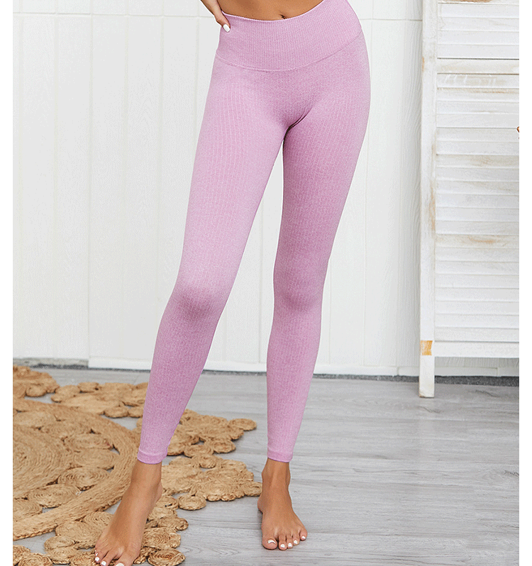 vertical stripes yoga multi-color solid color high-waist hip-lifting sports leggings  NSXIN52822