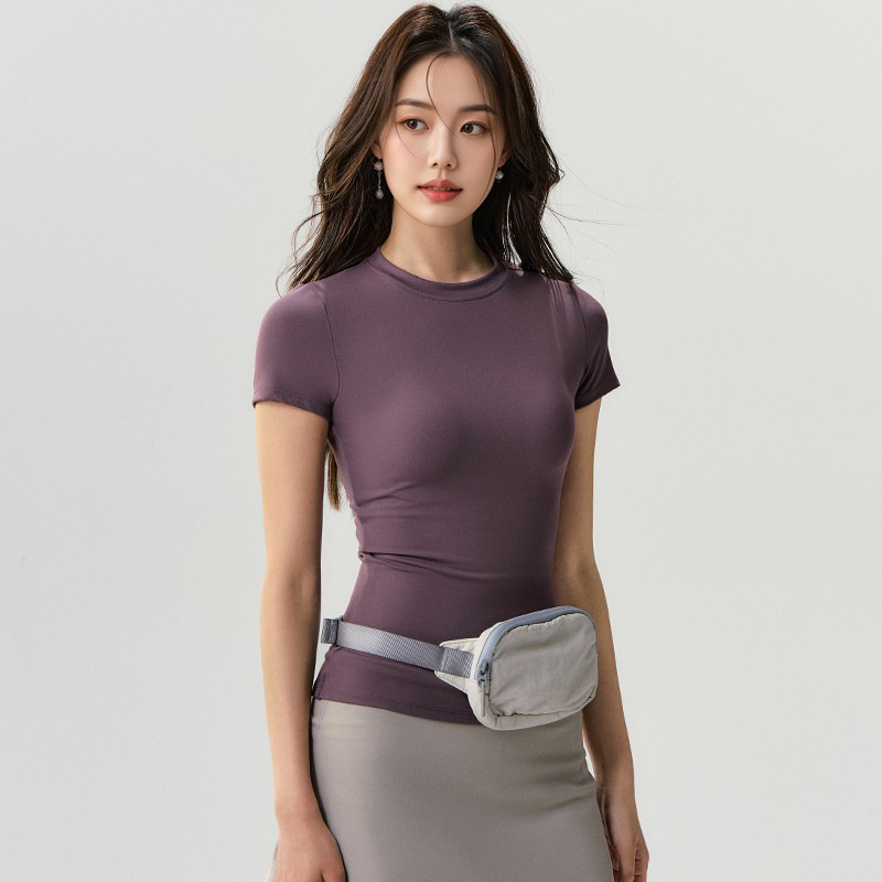 New Round-Neck Breathable Yoga Short-Sleeved Shirt, Outdoor Running T-Shirt, Pilates Training Fitness Shirt, Right-Shoulder Top New Round-Neck Breathable Yoga Short-Sleeved Shirt, Outdoor Running T-Shirt, Pilates Training Fitness Shirt, Right-Shoulder Top