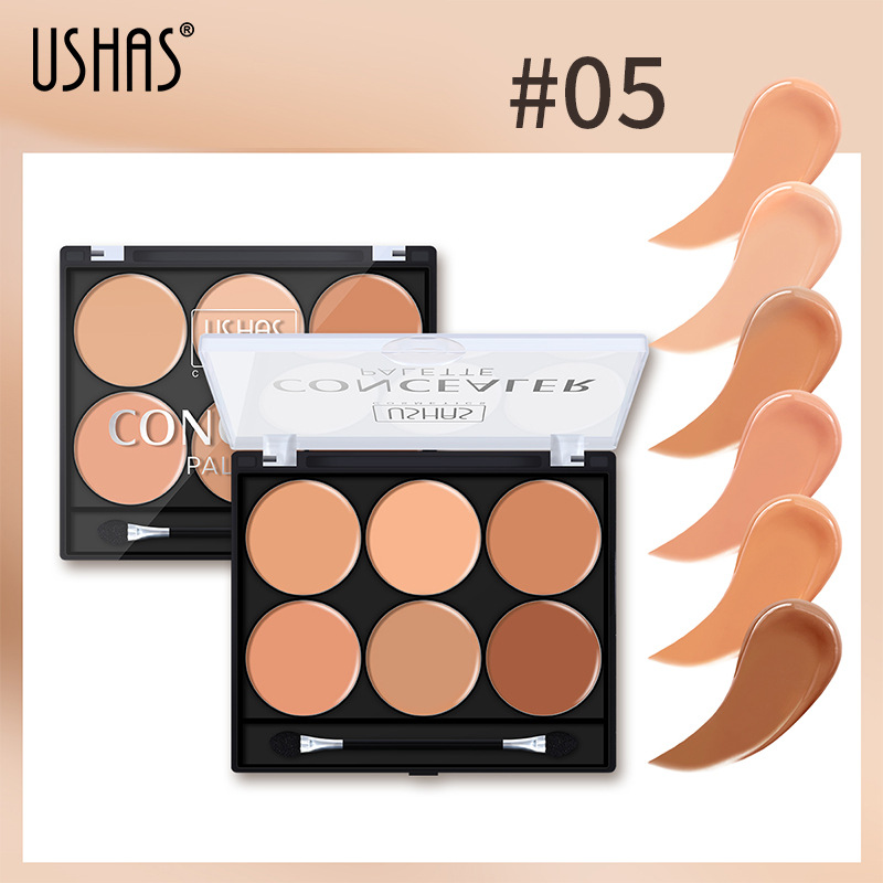 USHAS Cross-border maquillaje corrector de 6 colores paleta base impermeable ilumina el tono de la piel para una retención duradera